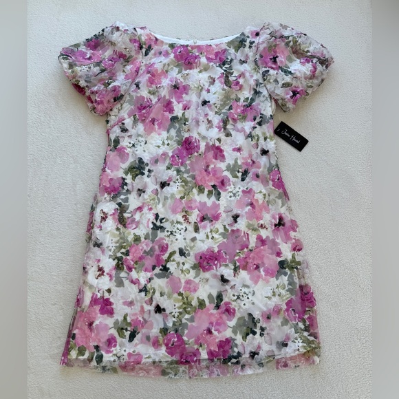 NWT Jessica Howard Floral Dress Pink Sheer Overlay Short Sleeve Elegant Size 16 - Picture 2 of 16